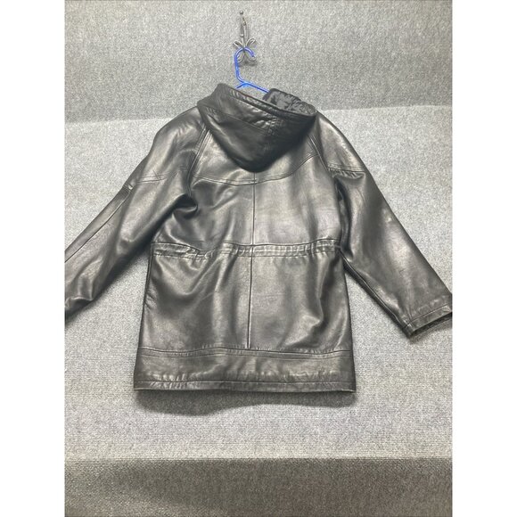 Valerie Steven’s Lamb Leather Jacket Women’s Size Medium Black Full Zip Hooded - Picture 13 of 14